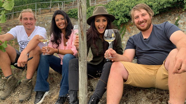 Daniel Niepoort, Liora Levi, Yolanda Ano, Philipp Kettern enjoying a glass at Fio Wines
